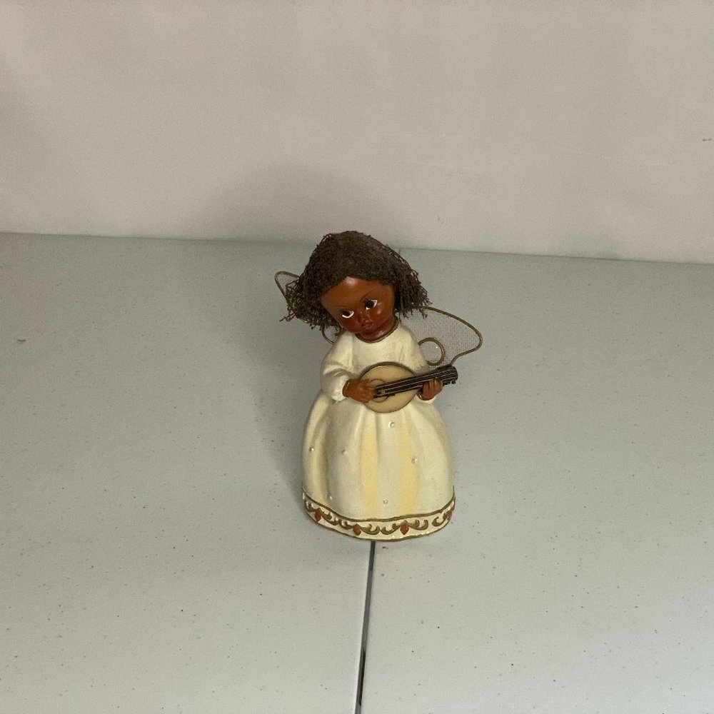 Porcelin Black Angel with Ukulele 6 Inch